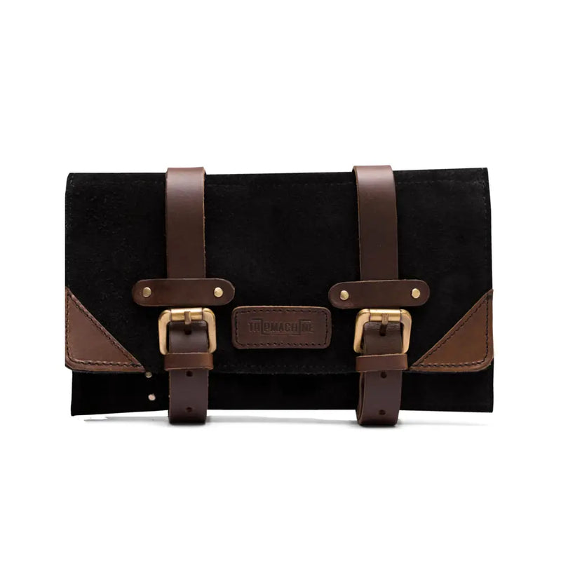 Trip Machine Leather Motorcycle Tool Roll Black / Tobacco Brown  - Customhoj