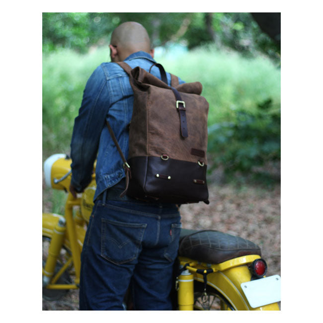 Trip Machine Vintage Leather 15L Motorcycle Saddlebag / Backpack  - Customhoj