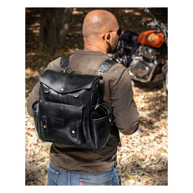 Trip Machine Vintage Leather Outlander Motorcycle Saddlebag / Backpack  - Customhoj