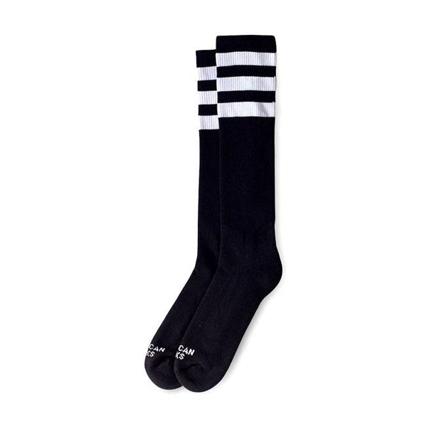 AMERICAN SOCKS Strumpor American Socks Knee High Back In Black, Triple Vit Striped Customhoj