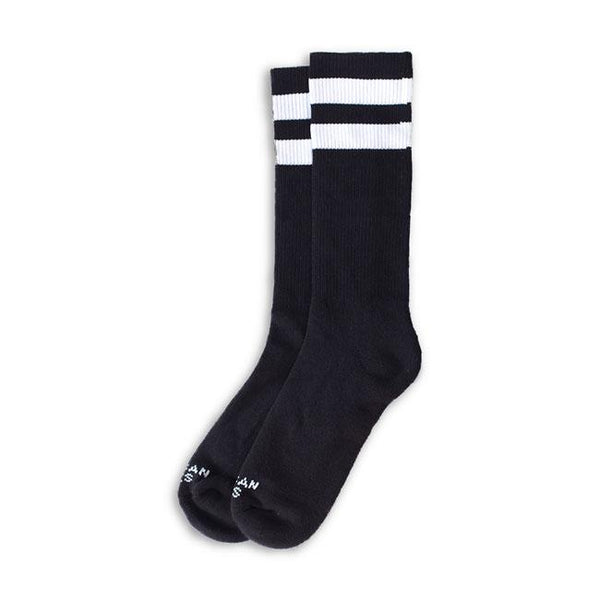 AMERICAN SOCKS Strumpor American Socks Mid High Back In Black I, Double Vit Stripe Customhoj