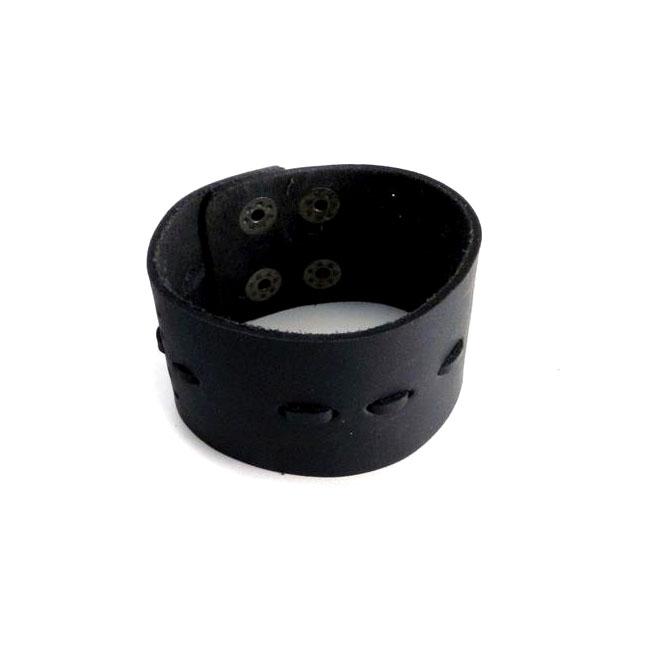 AMIGAZ Armband Amigaz Black Wide Threaded Leather Cuff Bracelet Customhoj