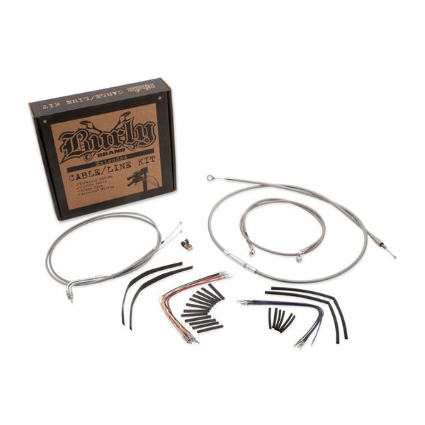 Burly Cable Kit Harley 00-06 FLST/C/F/N / Braided Stainless Steel / 14" Burly Apehanger Cable/Line Kit for Softail Customhoj