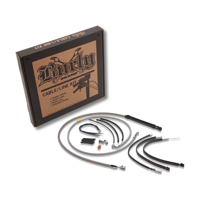 Burly Cable Kit Harley 18-20 FLDE; 18-20 FLFB; 18-21 FLFBS; 18-21 FLHC; 18-21 FLHCS; 18-21 FLSL. (ABS models) / Braided Stainless Steel / 14" Burly Apehanger Cable/Line Kit for Softail Customhoj