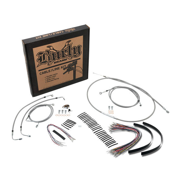 Burly Cable Kit Harley 97-99 FLHR/C, FLT/C/R / Braided Stainless Steel / 14" Burly Apehanger Cable/Line Kit for Touring Customhoj