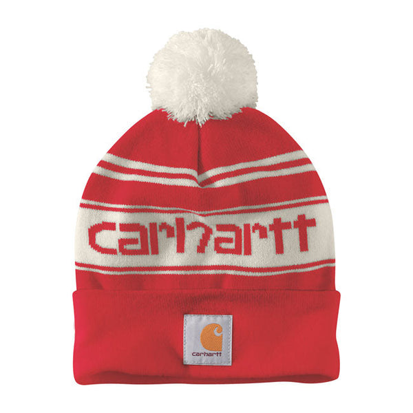 Carhartt Beanie Carhartt Pom-Pom Beanie Red/White Customhoj