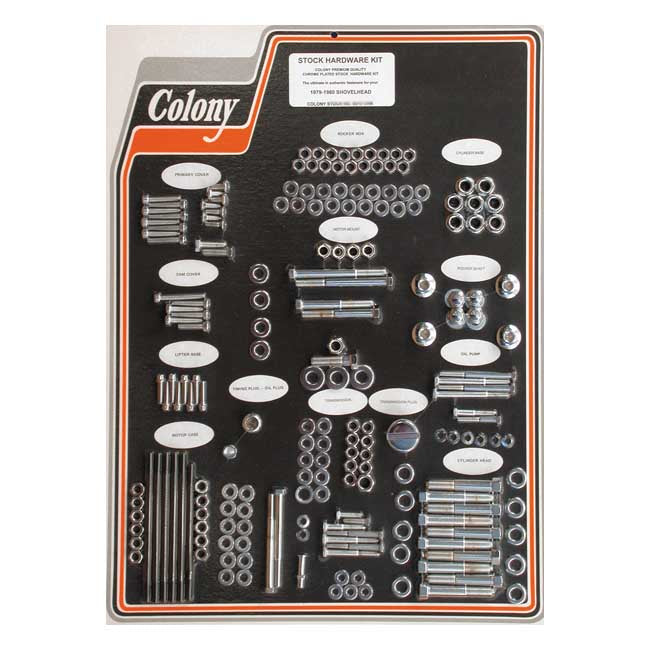 COLONY Skruvkit Harley 79-80 SHOVEL / Krom (OEM Stil) Colony Motor Screw Set HD 30-85 Customhoj