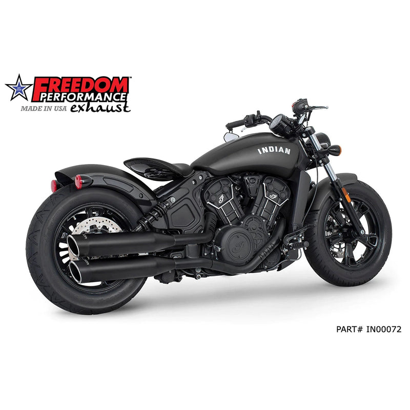 Freedom Performance Indian Slip-On Black / Black Sculpted Liberty End Caps Freedom Performance 4" Slip-Ons Black / Chrome Indian Scout 14-up Customhoj