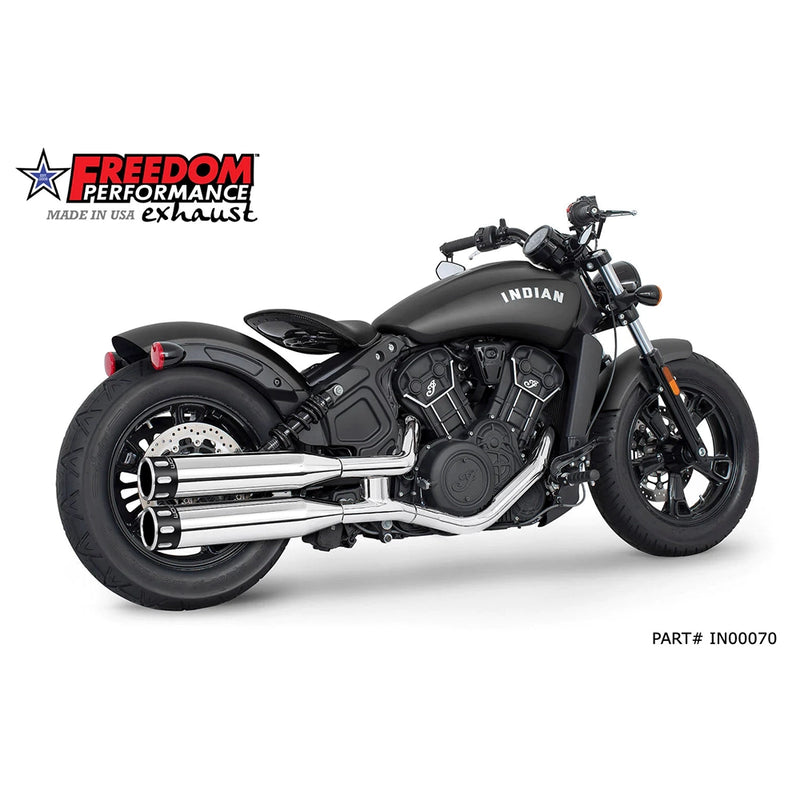 Freedom Performance Indian Slip-On Chrome / Black Sculpted Eagle End Caps Freedom Performance 4" Slip-Ons Black / Chrome Indian Scout 14-up Customhoj