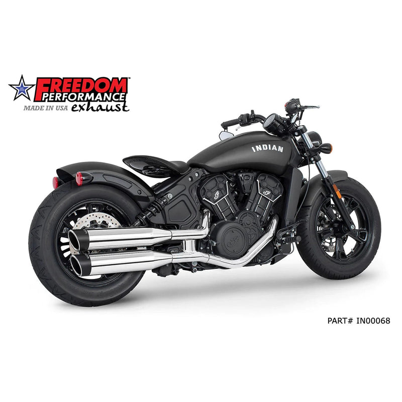 Freedom Performance Indian Slip-On Chrome / Black Sculpted Liberty End Caps Freedom Performance 4" Slip-Ons Black / Chrome Indian Scout 14-up Customhoj