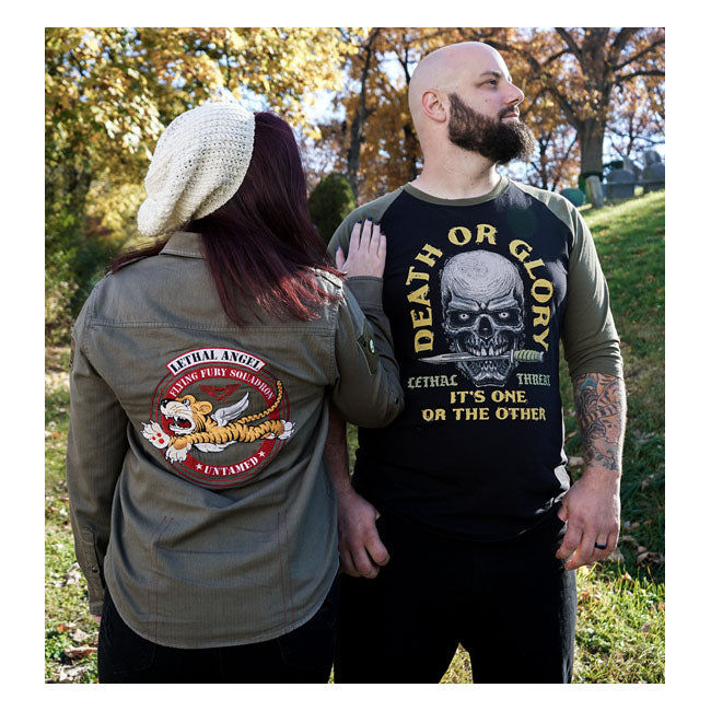LETHAL THREAT Skjorta Lethal Threat Death or Glory raglan Skjorta Grön/Svart Customhoj