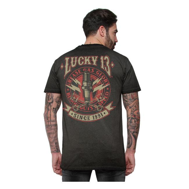Lucky 13 T-shirt Lucky 13 Amped T-Shirt Washed Svart Customhoj