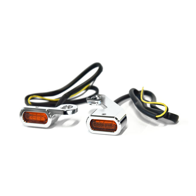 MCS Blinkers LED Mekanisk koppling: 09-16 Touring; 15-21 Softail / Krom / Orange Fastline Blinkers För styrmontage HD Svart/Krom Customhoj