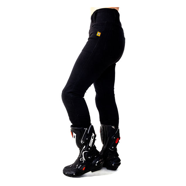 Motogirl Protective Pants Ladies MotoGirl Ribbed Knee Leggings Black Customhoj