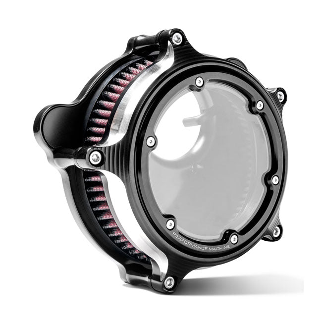 Performance Machine Air Cleaner Harley CV carb: 93-06 Big Twin; Delphi inj.: 04-17 Dyna (excl. 2017 FXDLS; 01-15 Softail; 02-07 FLT, Touring / Black Contrast Performance Machine Vision Air Cleaner for Harley Customhoj