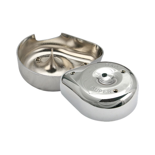 S&S Air Cleaner Cover All Shovel with 5 gallon tanks +.075" stroker cylinders and Super E/G caburetors / Chrome S&S Super E/G Air Cleaner Notched Cover Customhoj