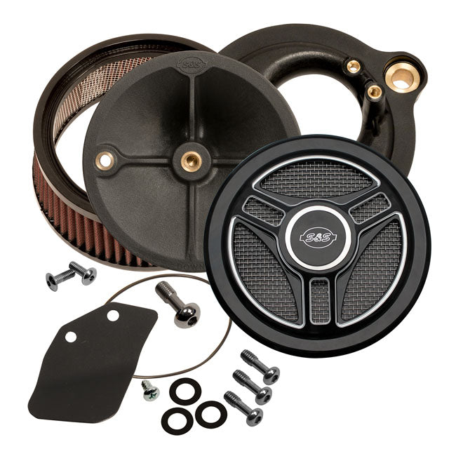 S&S Air Cleaner Harley 18-22 Softail; 17-22 Touring; 17-22 Trikes / Black S&S Stealth Tri-Spoke Air Cleaner for Harley Customhoj